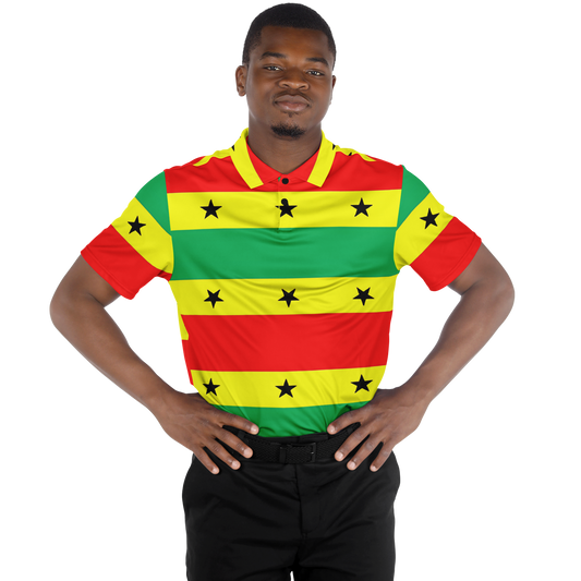 Men's Red Yellow Green Black Stars Polyester Polo Shirt