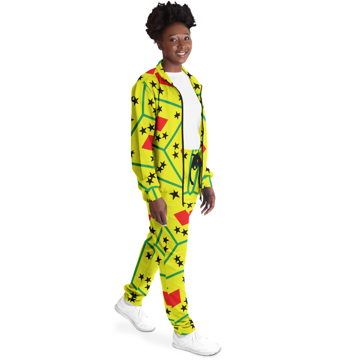 Women's Red Yellow Green Black Stars Track Jacket and Pants