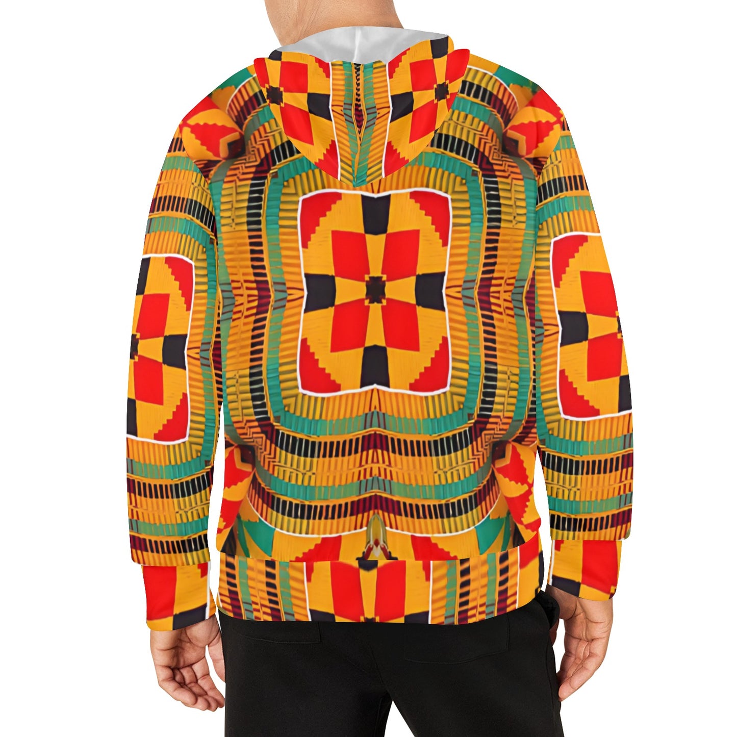Men's Vibrant African Kente-Inspired Pattern All-Over Print Men's Fleece Full-Zip Hoodie