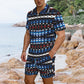 Men's Black Blue & Red Abstract Pattern All Over Print Hawaiian Shirt & Shorts Set