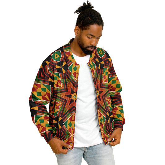 Men's African Kente Geometric Star Pattern All-Over Print Baseball Jacket
