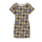 Women’s Neutral Plaid with Blue Tile Accent Pattern Round Neck Pocket Casual Dress