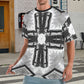 Men's Black & White Kaleidoscope Cross Pattern All Over Print All Over Print Ribbed Collar T-Shirt