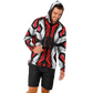 Men's Abstract Red, White & Black Pattern All-Over Print Long Sleeve Hooded Performance Shirt