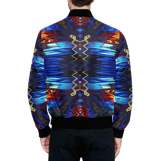 Men's Blue & Red Kaleidoscope Pattern All-Over Print Bomber Jacket