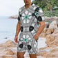Men's Kaleidoscope Geometric Pattern All Over Print  Hawaiian Shirt & Shorts Set