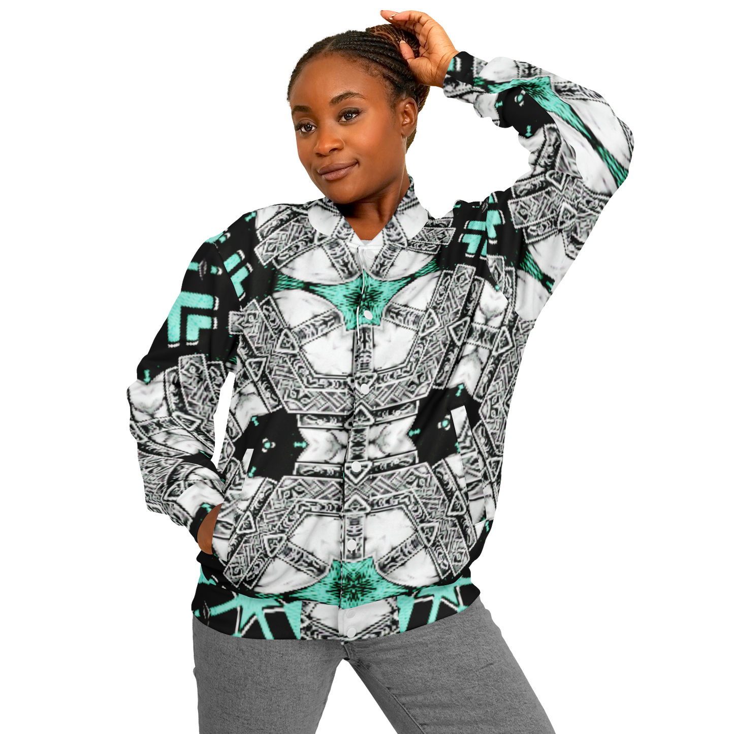 Women's Kaleidoscope Geometric Pattern All Over Print Baseball Jacket