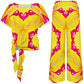 Women's Yellow & Red Heart Pop Pattern All Over Print Side-Tie Short Sleeve Top & Wide-Leg Pants Set