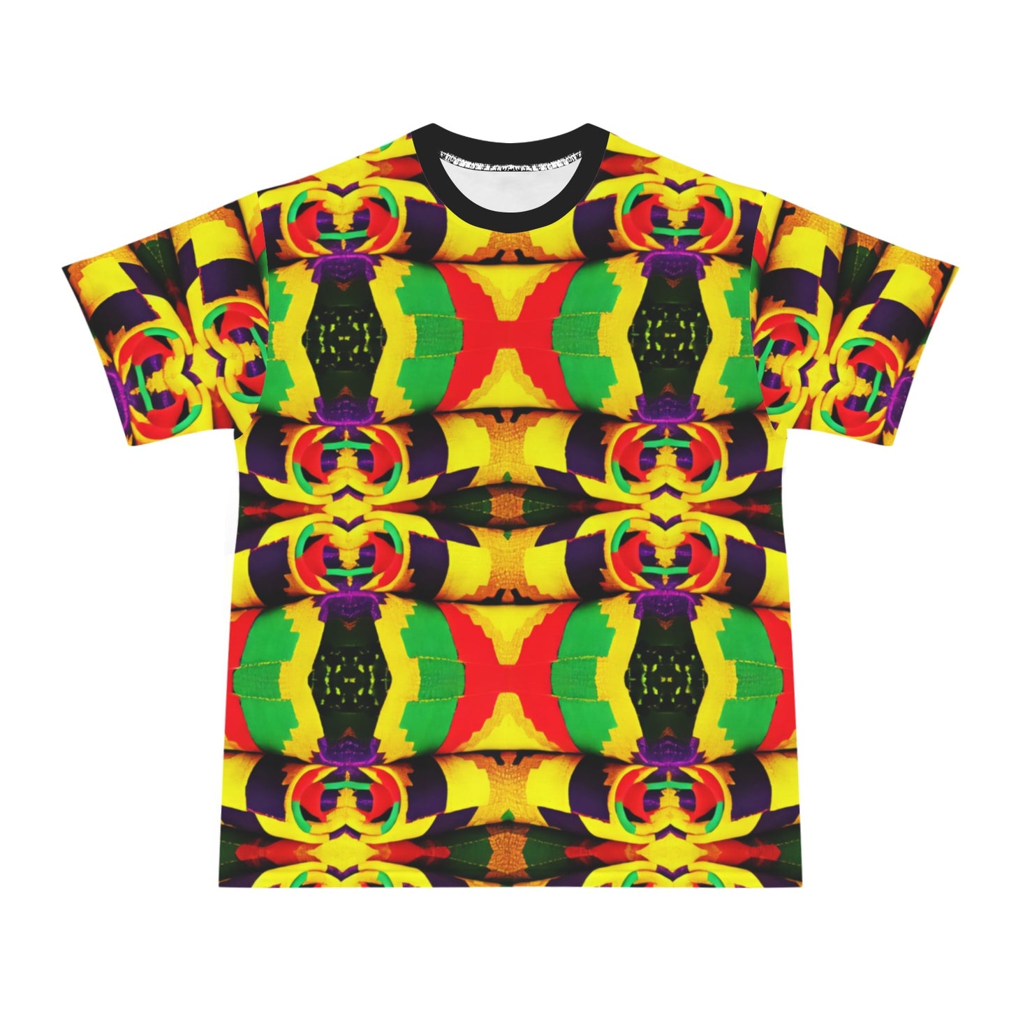 Men's Bold Rasta Color Wave Pattern All Over Print Cut & Sew  Ribbed Collar T-Shirt