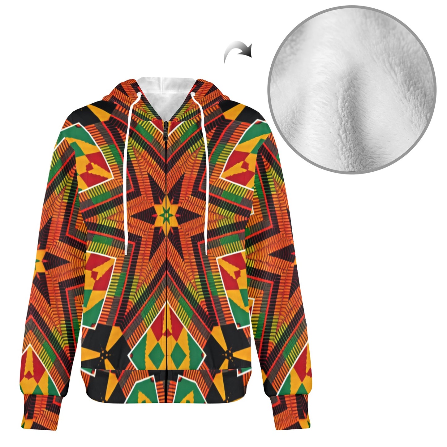 Men's African Kente Geometric Star Pattern All-Over Print Fleece Full-Zip Hoodie