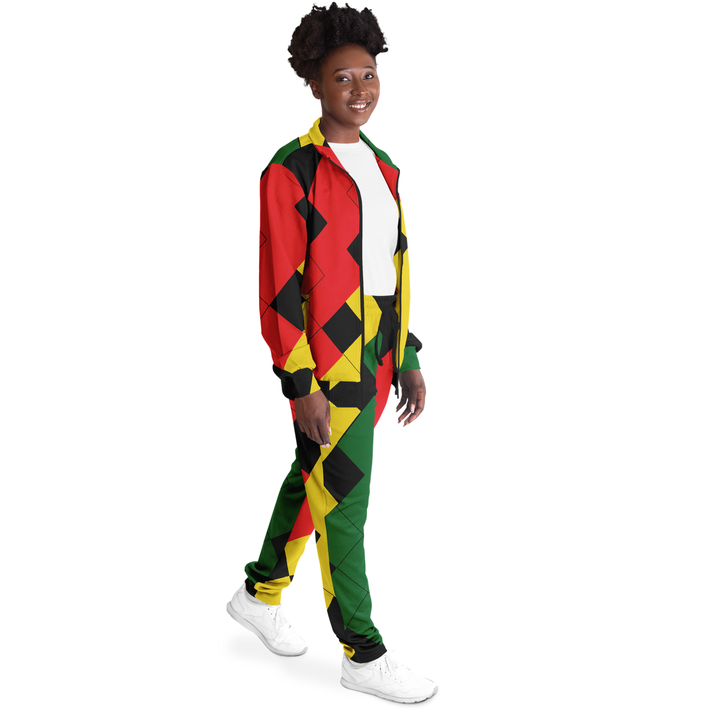 Women's Red Yellow Green and Black Stars Track Jacket and Pants