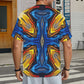 Men's Bold Blue & Gold Abstract Pattern All-Over Print All Over Print Ribbed Collar T-Shirt.