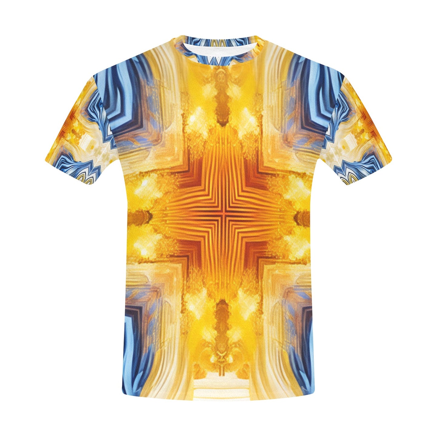 Men’s Bright Orange & Blue Abstract All Over Print Crew Neck T-Shirt