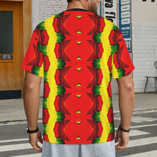 Men's Ghana Flag & Black Star Pattern All-Over Print Cut & Sew Ribbed Collar T-Shirt