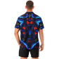 Men's Blue & Red Kaleidoscope Pattern All Over Print Spread Collar Short Sleeve Button-Down Shirt