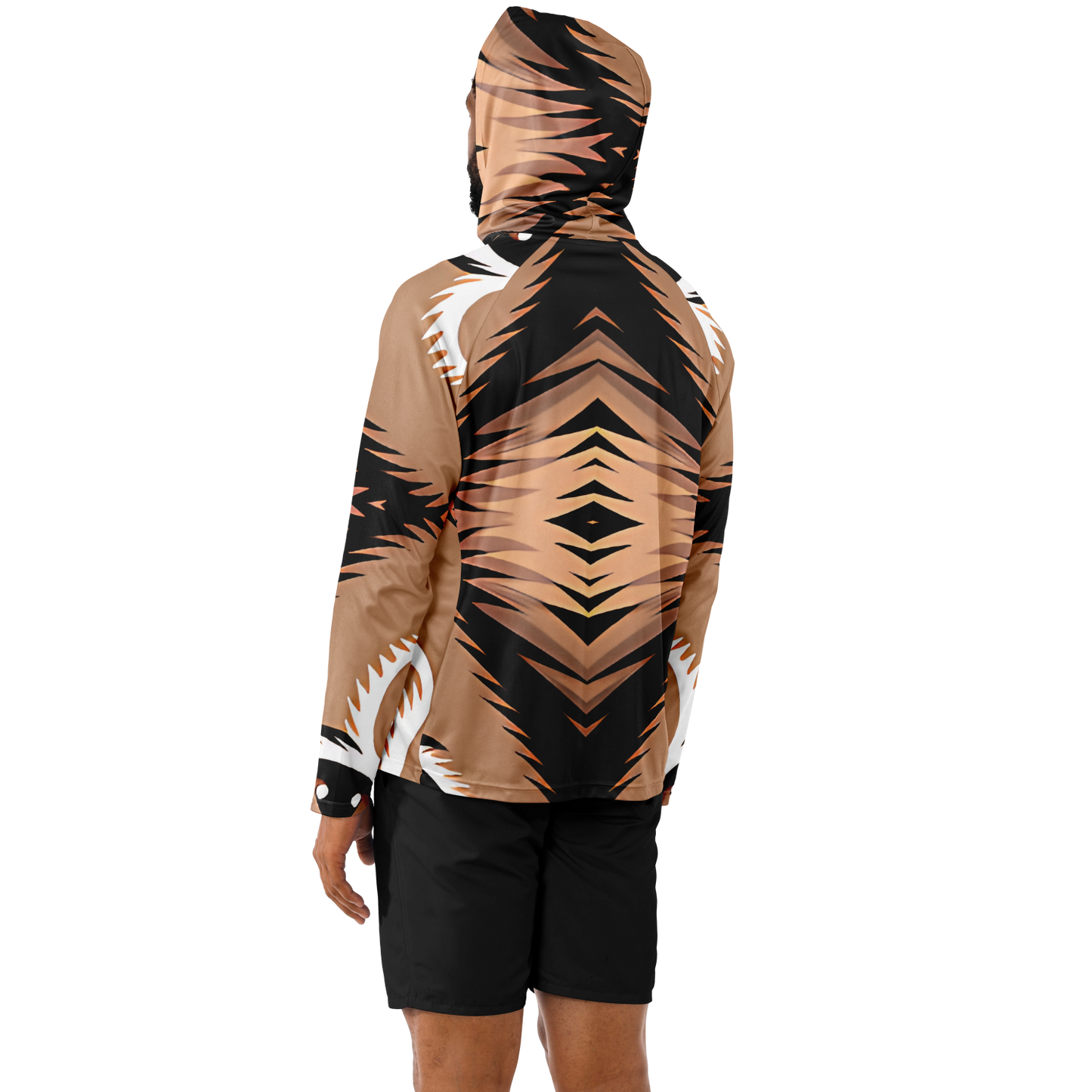 Men’s Bold Tiger Stripe Animal Pattern All Over Print  Long Sleeve Hooded Performance Shirt