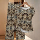 Women's Leopard Trendy Geometric Pattern All-Over Print Side-Tie Short Sleeve Top & Wide-Leg Pants Set