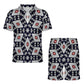 Men's Patriotic Red White Blue Geometric Zip-Up Polo Set