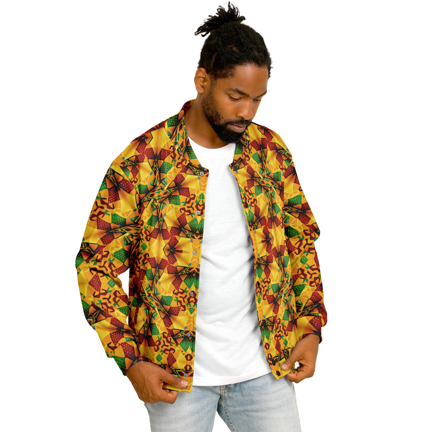 Men's Vibrant African Kente Geometric Pattern All Over Print Baseball Jacket