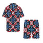 Men's Red White Blue Geometric Pattern All-Over Print Hawaiian Shirt & Shorts Set