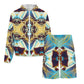 Men's Abstract Teal & Gold Pattern All Over Print Lightweight Sun Hoodie & Shorts Set