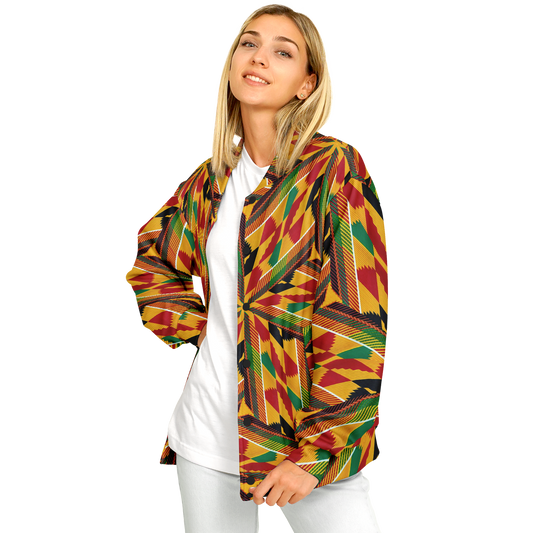 Women's Vibrant African Kente Geometric All-Over Print Baseball Jacket