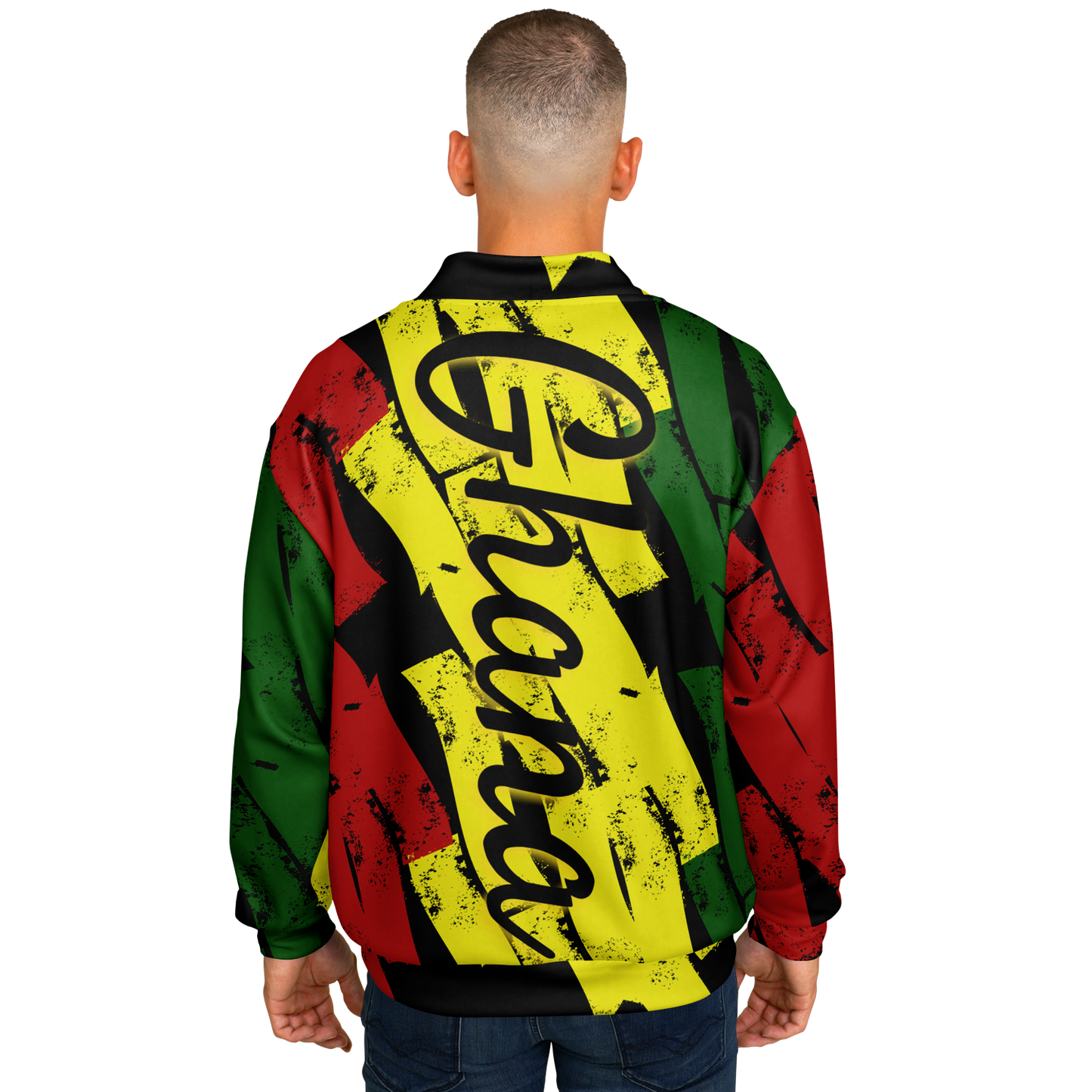 Men's Ghana Flag & Black Star Pattern All-Over Print Baseball Jacket