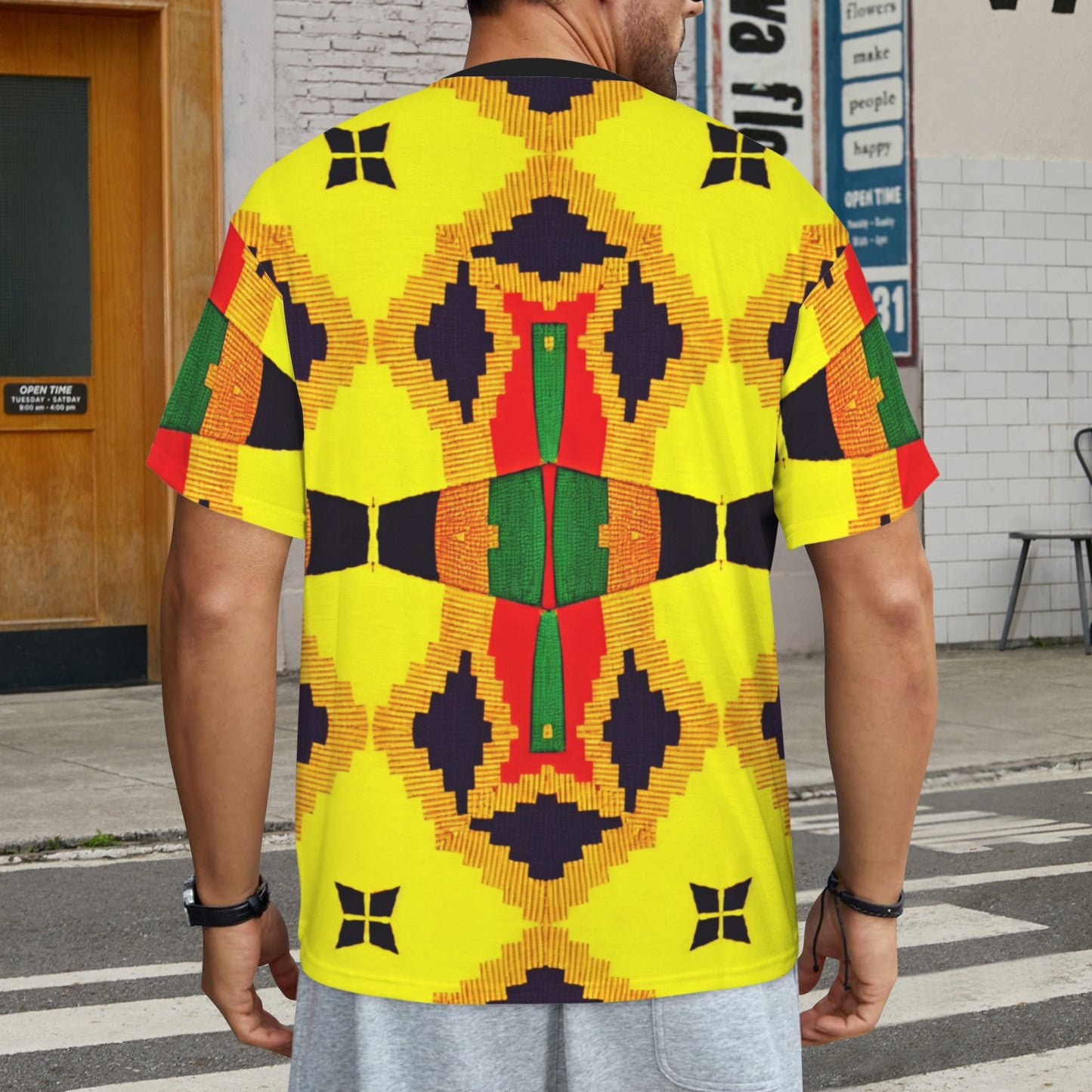 Men's Bold African Print Pattern All Over Print Cut & Sew Ribbed Collar T-Shirt