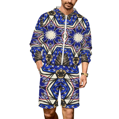Men's Kaleidoscope Star Pattern All-Over Print Lightweight Sun Hoodie & Shorts Set