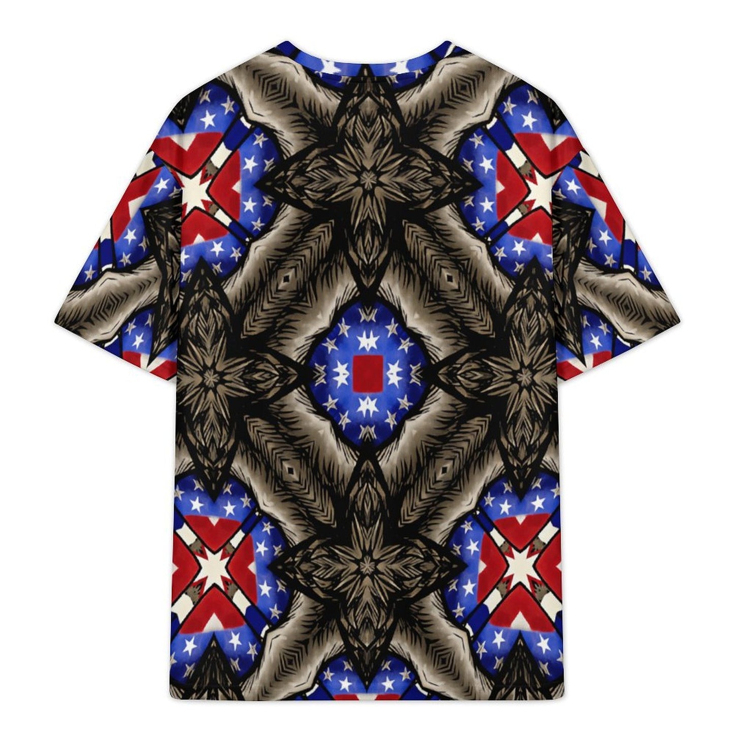 Men's Patriotic Kaleidoscope Pattern All-Over Print Plus Size Drop Shoulder T-Shirt