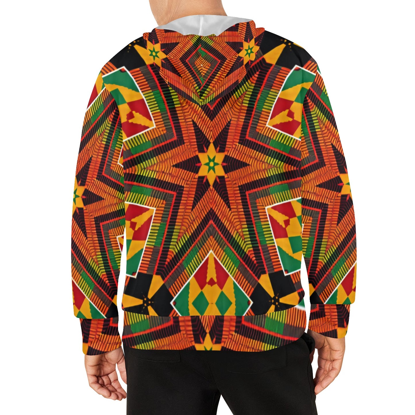 Men's African Kente Geometric Star Pattern All-Over Print Fleece Full-Zip Hoodie