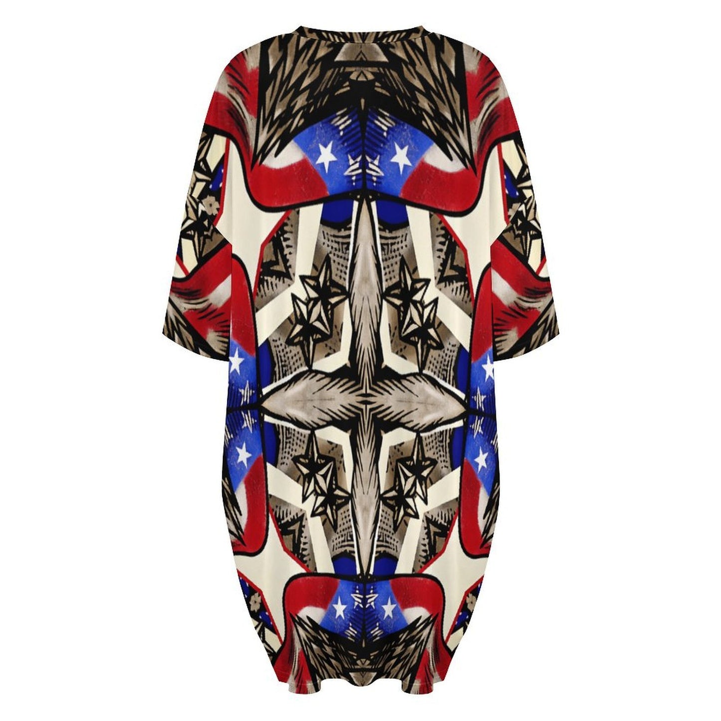 Women's Patriotic Stars & Cross Kaleidoscope Pattern All-Over Print Oversized T- Shirt Loungewear