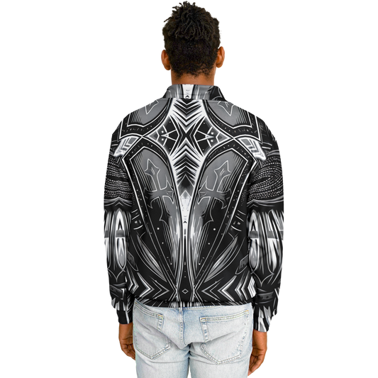 Men's Black & Silver Symmetry Pattern All-Over Print Baseball Jacket