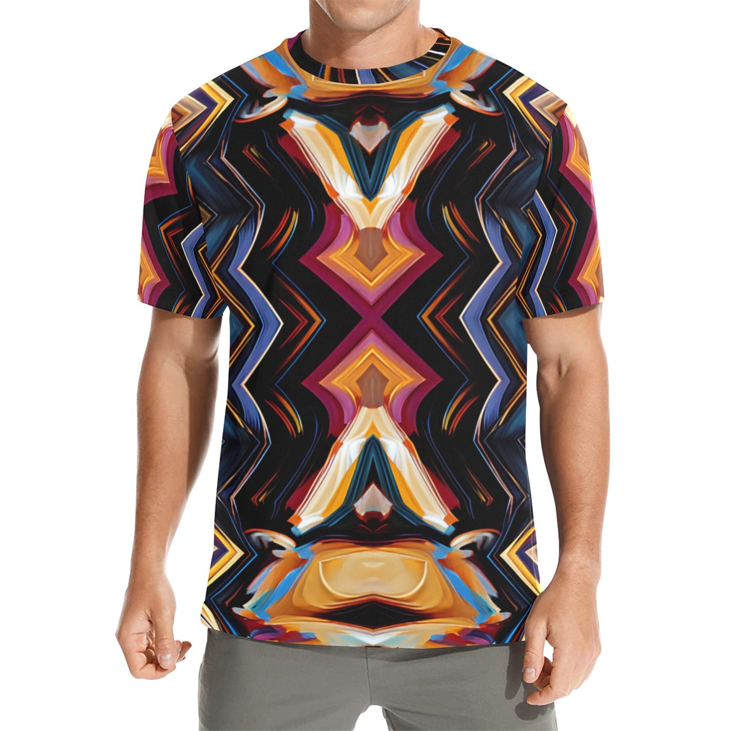 Men's Bold Geometric Pattern All-Over Print  Crew Neck T-Shirt