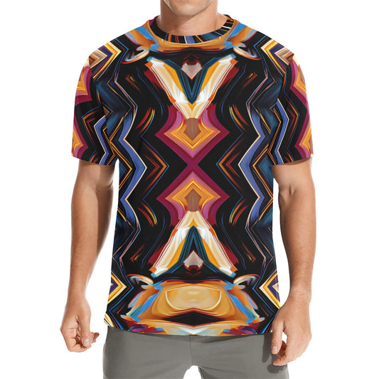 Men's Bold Geometric Pattern All-Over Print  Crew Neck T-Shirt