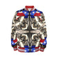 Men's Patriotic Star Kaleidoscope Pattern All-Over Print Striped Trim Bomber Jacket