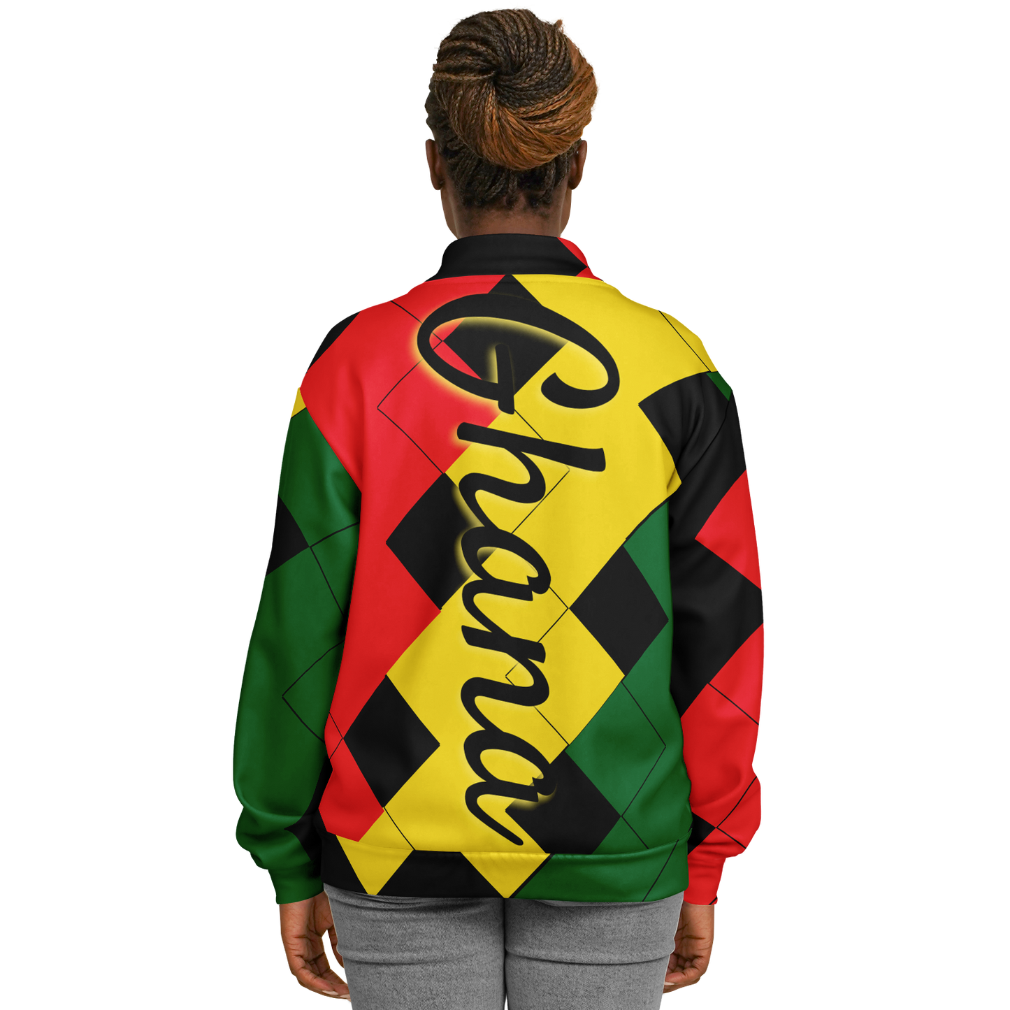 Women's Ghana Flag & Black Star Pattern All-Over Print Baseball Jacket