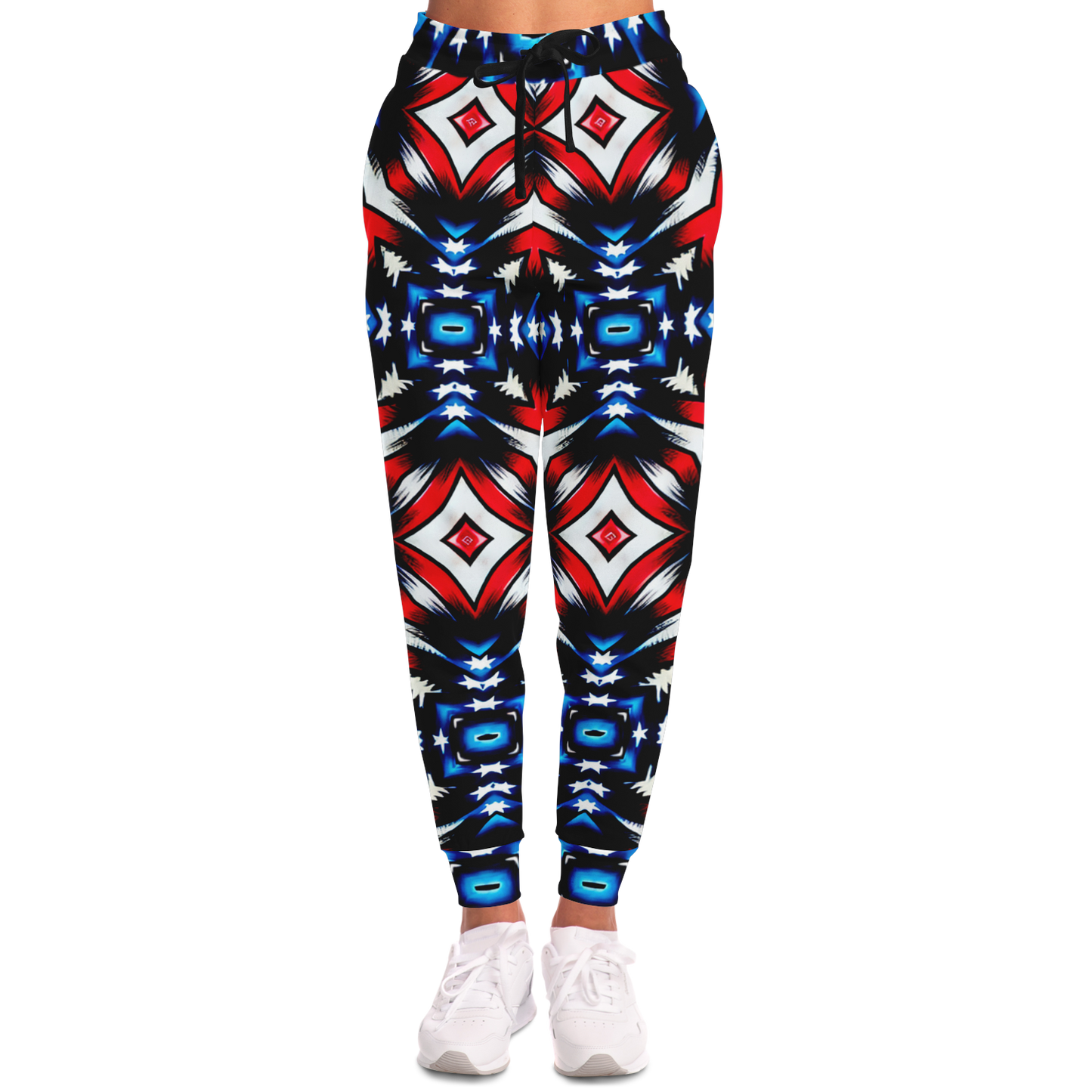 Women's Red White Blue Geometric Pattern All-Over Print Athletic Jogger