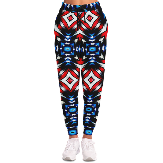 Women's Red White Blue Geometric Pattern All-Over Print Athletic Jogger