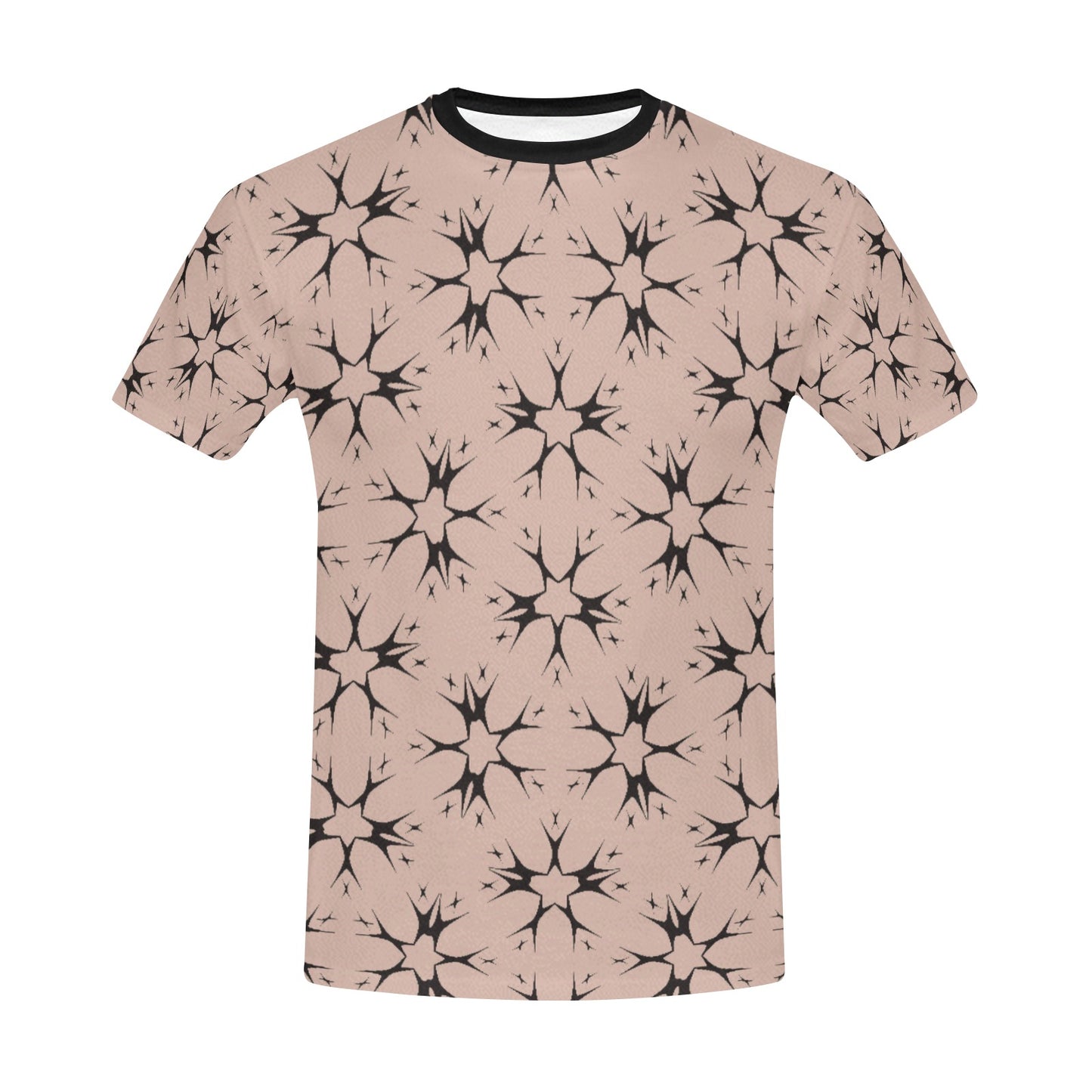 Men's Blush Pink Kaleidoscope Pattern All Over Print Crew Neck T-Shirt