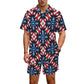 Men's Red White Blue Geometric Pattern All-Over Print Hawaiian Shirt & Shorts Set