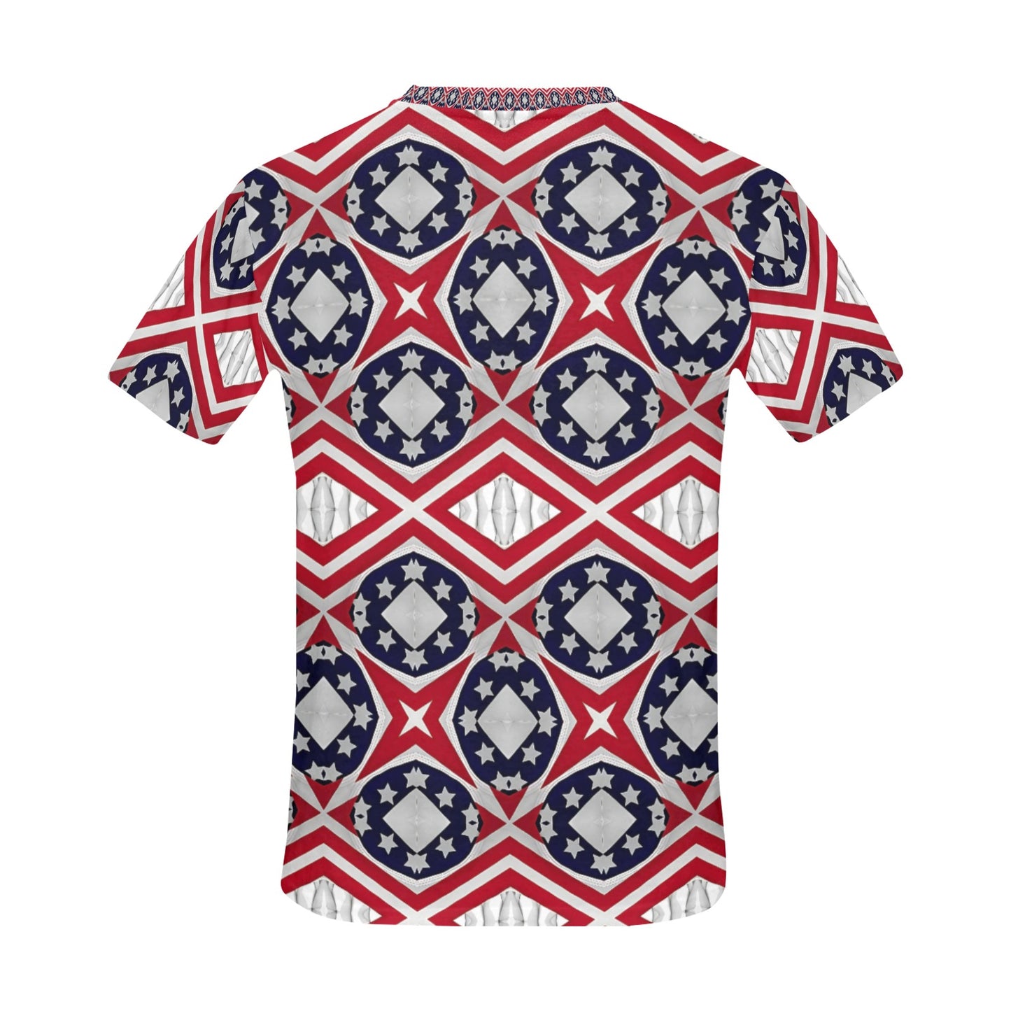 Men's Patriotic Red White Blue Geometric Men's All Over Print Crew Neck T-Shirt