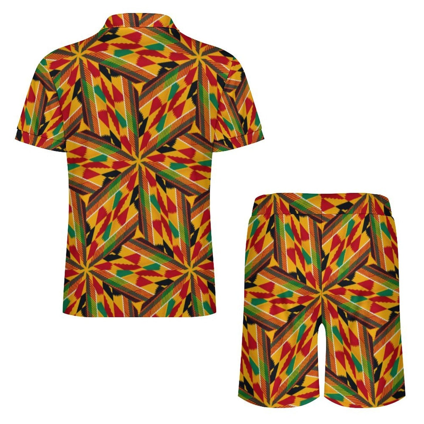 Men's Vibrant African Kente Geometric All-Over Print Zip-Up Polo Set