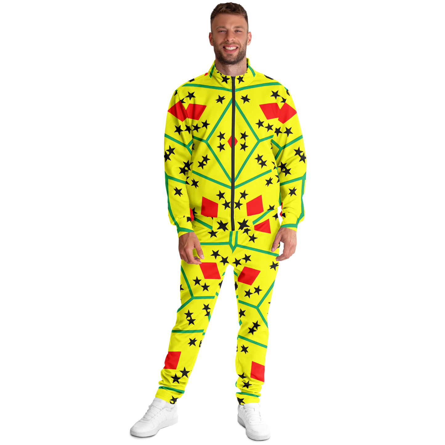 Men's Red Yellow Green Black Stars Track Jacket and Pants