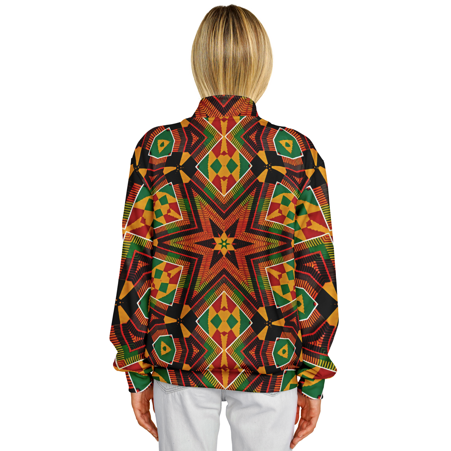 Women's African Kente Geometric Star Pattern All-Over Print Baseball Jacket
