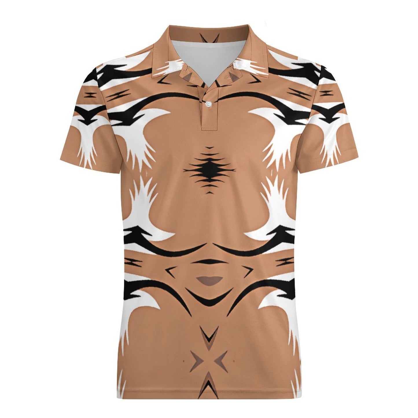 Men's Brown Tribal Wave Pattern All-Over Print Premium Ice Silk Polo Shirt