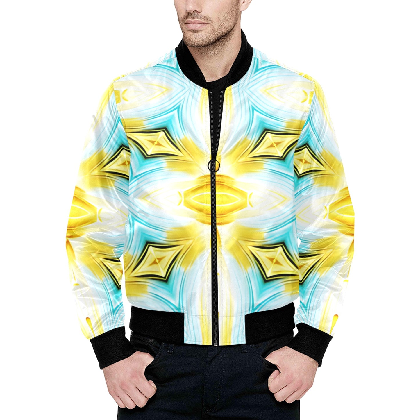 Men's Vibrant Kaleidoscope Geo Pattern All-Over Print Bomber Jacket