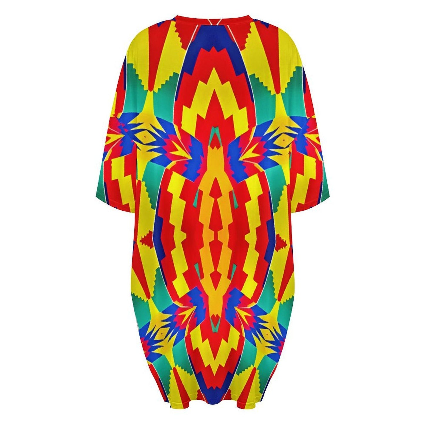 Women's Bold Rainbow Kente-Inspired Geometric Pattern All Over Print Oversized T- Shirt Loungewear