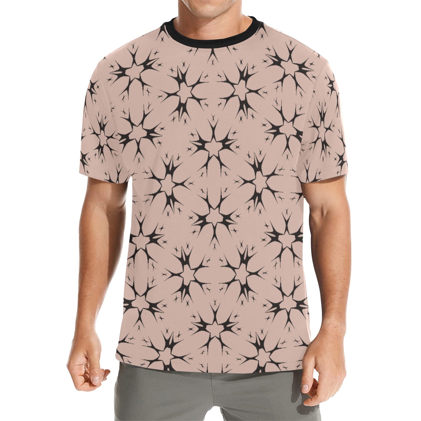Men's Blush Pink Kaleidoscope Pattern All Over Print Crew Neck T-Shirt