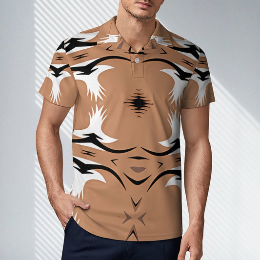 Men's Brown Tribal Wave Pattern All-Over Print Premium Ice Silk Polo Shirt